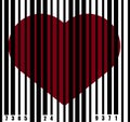 Heart behind bars under a barcode in captivity, imprisoned, red heart prisoner Royalty Free Stock Photo